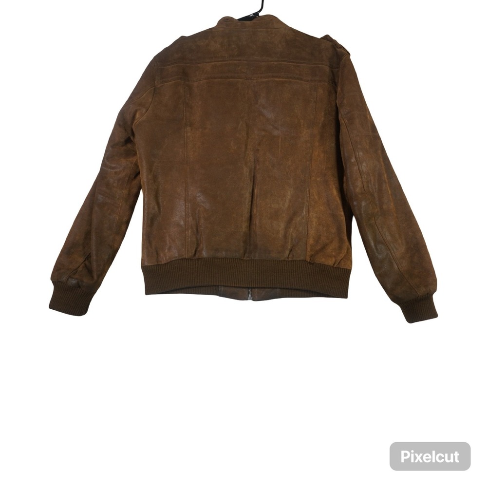 Flavor Leather Motorcycle Jacket Men Small Brown Lined Multipocket Biker Winter - Picture 10 of 11